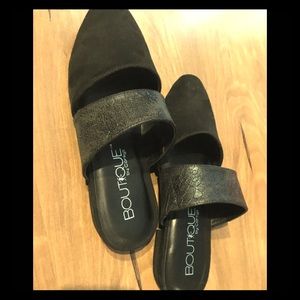 Corkys flat black croc slip on shoes